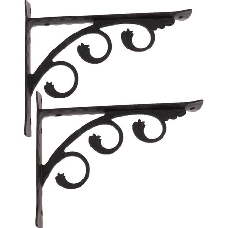 (20 x 25 cm) Lot de 2 supports muraux en forme de L, fixation métallique, style européen, blanc et noir. (1/5)