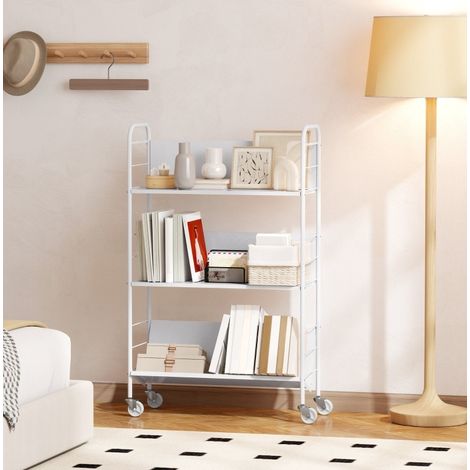 Meuble rangement étagère 3 niveaux à roulettes blanc OKMYHOME (1/5)