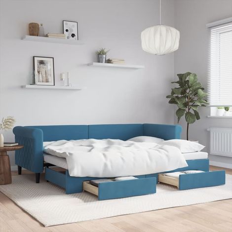 Tagesbett Ausziehbar mit Schubladen Blau 80x200 cm Samt vidaXL (1/5)