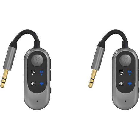 Deux émetteurs audio sans fil Bluetooth, compatibles avec les casques, adaptateur jack audio 3,5 mm, adaptés aux téléviseurs, avions, voitures, ordinateurs, équipements de fitness, etc. (1/5)