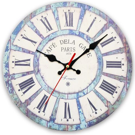 Horloge murale de pays vintage en une pièce, horloge silencieuse en bois pour la maison, le salon, la chambre à coucher, le bureau, le café, la décoration de bar (cabine au bord du lac) -30 5cm (1/2)