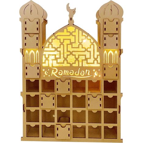 Calendrier de l'Avent Ramadan Bois 2022 avec Tiroirs, Décorations du Ramadan pour 30 Jours de Compte à Rebours (1/5)