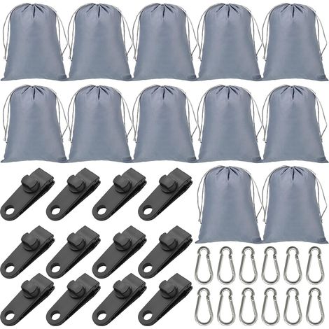 Lot de 12 sacs de sable portables pour tonnelle, rideaux d'extérieur, poids pour tente, jardin, plage, avec 12 sacs de lest, 12 mousquetons et 12 clips (1/5)
