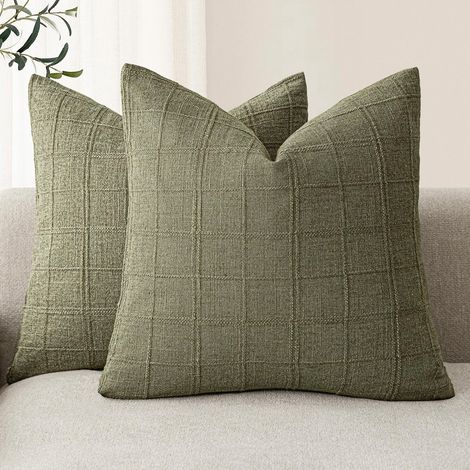 Lot de 8 Housses de Coussin à Carreaux Vert Sauge 60x60cm, Style Ferme Boho Rétro pour Canapé et Chambre (Sans coussin) (1/5)
