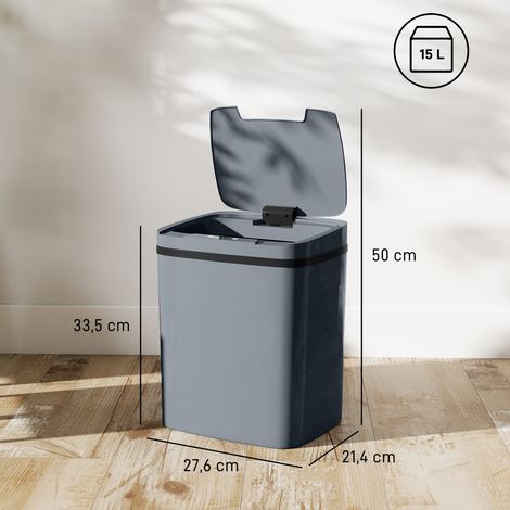 Sensor Mülleimer 15L Automatischer Mülleimer mit zwei Öffnungsmodi, für Büro, Küchen, 27,6 x 21,4 x 33,5 cm, Grau (1/5)