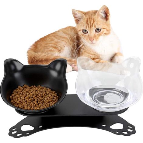 Comedero doble para gatos con base elevada, antideslizante, para perros y gatos pequeños