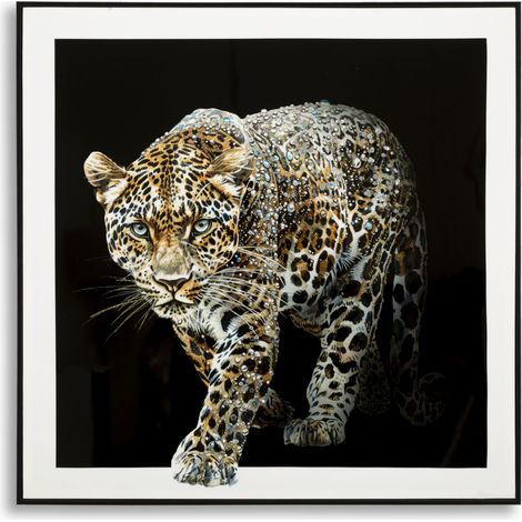 Gemälde auf lackierter Leinwand, Jaguar mit Rahmen -B- cm 82x4x82 (1/5)
