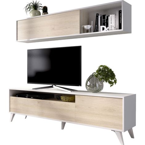 DEKIT GRUPO RIMOBEL BONN - MUEBLE DE SALON COMPACTO TV BONN - 180 X 180 X 41 CM - BLANCO / NATURAL (1/5)