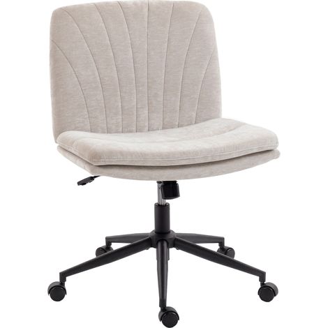 HOMCOM Criss Cross Chair with Wheels, Armless Wide Office Chair, Beige