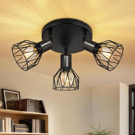 Plafonnier Spot Orientable avec Douille E14 - Style Rétro Spots de Plafond - Plafonnier Led Cuisine 3 Spots Noir - Plafonnier Industriel pour Cuisine Chambre Salon, Sans Ampoules (1/5)