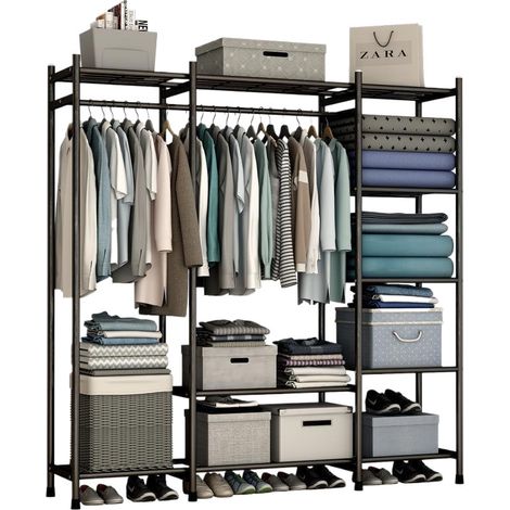 Fabric Wardrobe, Multi-Layer Storage Wardrobe, High-Strength Folding Wardrobe to Save Space with Hanging Rail for Bedroom, Rental Room, Dormitory (1/5)