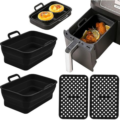 Lot de 4 paniers doubles pliables en silicone pour friteuse à air Ninja Dual, avec tapis de cuisson réutilisable en silicone. (1/5)