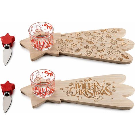 Set apéritif planche en bois étoile filante à décors gravés, lot de 4, planche : 32,5 x H. 14 cm