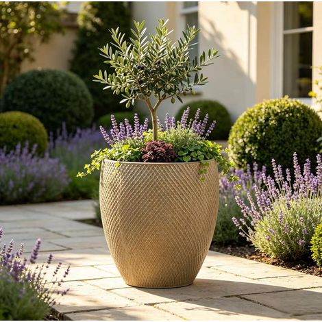 Grande vaso da fiori in ceramica Ø46 x H53 cm con fori di drenaggio, beige crema, antigelo OKMYHOME (1/5)