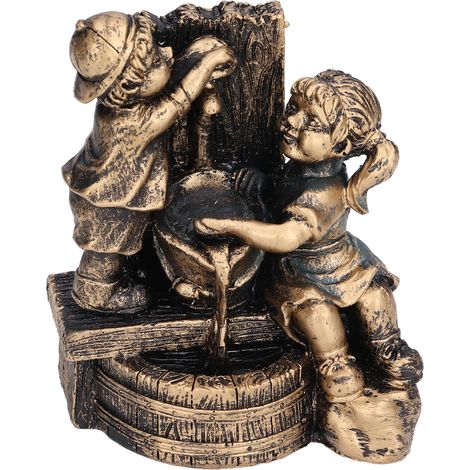 Wasserfigur eines spielenden Jungen und Mädchens, stehende Skulptur aus Kunstharz, Gartendekoration für Zuhause (1/5)