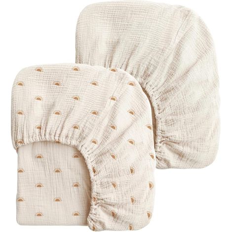 Spannbettlaken für Babys – 2er-Set – Musselin-Baumwolle – Doppelgummizug – Für Babybett und Kinderwagen – 80 x 40 cm (1/5)