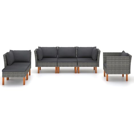 Maison Exclusive - 6-tlg. Garten-Lounge-Set Poly Rattan und Eukal