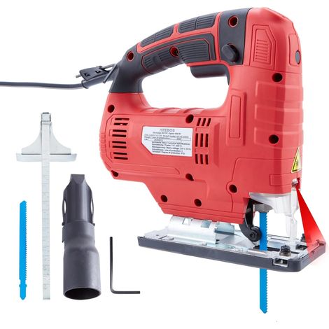 AREBOS Secie Sabre Scie a Bois électriqu 750 W Noir Rouge 130 mm en Bois et en Métal Patin de Guidage Réglable (1/5)