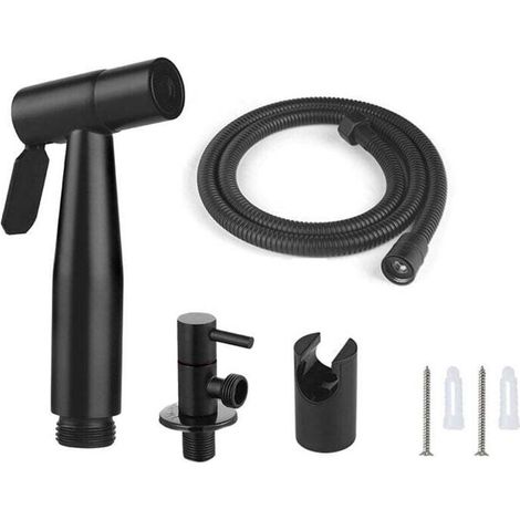 Kit de Bidet de Toilette de haute qualité, avec crochet de réservoir d'eau et tuyau en Inox de pour l'hygiène personnelle quotidienne (Noir) (1/4)
