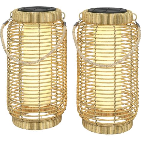 Beyamis Set mit 2 Solar-Gartenleuchtenpfosten aus Kunstharz, Stahl, LED-Beleuchtung, automatische Ein-/Ausschaltfunktion, sandfarben