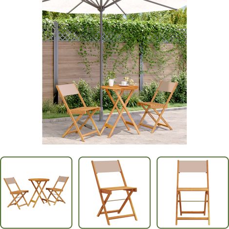 Chaise de jardin - Ensemble de bistro 3 pcs taupe tissu et bois massif (1/5)