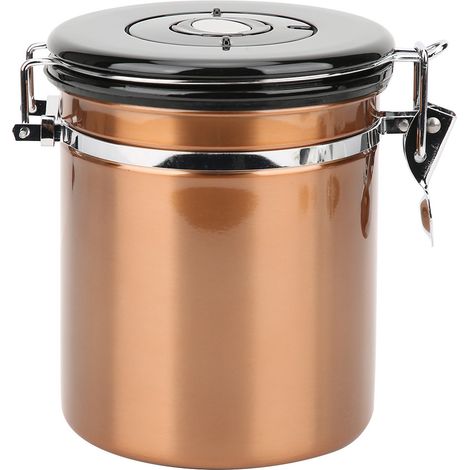 Coffret de rangement hermétique en acier inoxydable 1,5L pour thé, café, grains avec valve de décompression, doré (1/5)