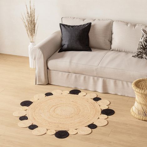 Tapis en jute Tapis Boldo - Tapis en laine  - 140x140cm, Round - 100% Jute - Tissé main - Naturel