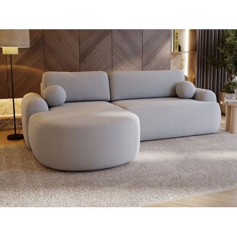 Canapé D'angle Convertible Méridienne Gauche Aurio Tissu Velours Gris (1/5)