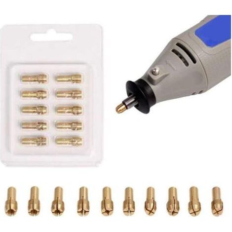 ALLIANDISLot de 10 mandrins en laiton de précision 0,5-3,2 mm pour perceuse - Outils rotatifs de mandrin électrique (1/5)