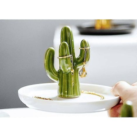 Porte-bagues en forme de cactus, plateau de présentation en céramique à motif de plantes succulentes, idéal pour la décoration intérieure et les cadeaux d'anniversaire ou de mariage pour les amoureux. (1/4)