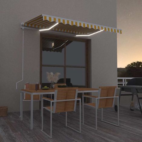 vidaXL Auvent automatique capteur de vent/LED 350x250cm Jaune et blanc (1/5)