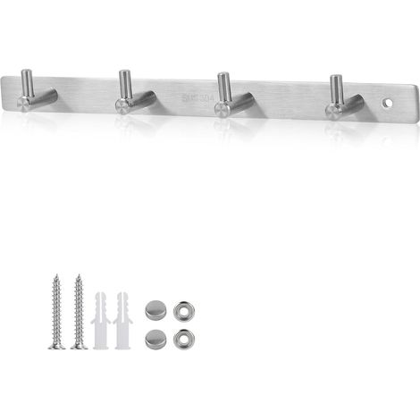 Appendiabiti da parete con 4 ganci in acciaio inox, gancio da bagno per cappelli, sciarpe, ombrelli, chiavi, appendiabiti per camera da letto e ufficio. (1/5)