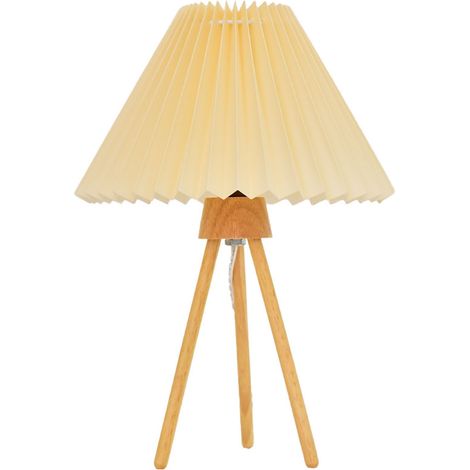 Ortviai Lampe de bureau rétro en tissu et bois massif – abat-jour plissé pour chambre ou salon (1/5)