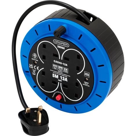 Draper 30956 230V 13A 4 Socket Cassette Reel, 5m (1/2)