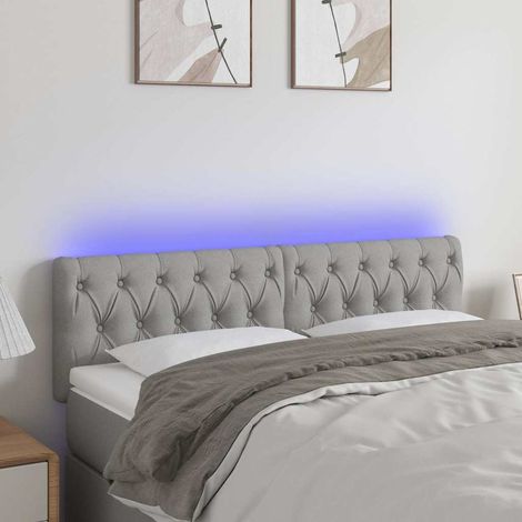 Tête de lit LED gris clair avec 2 bandes LED, tissu, 160 x 7 x 78/88 cm - PANGIVO (1/5)