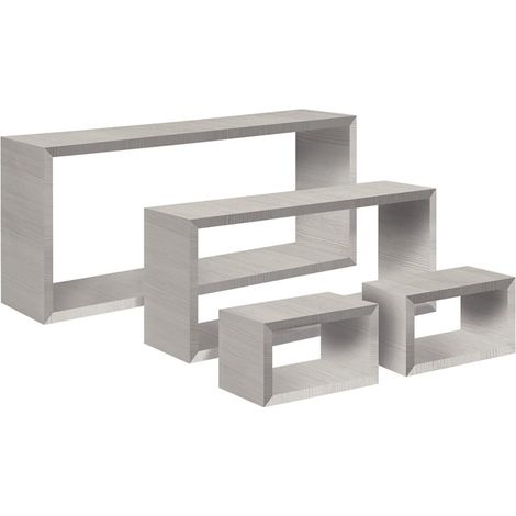 Mensola da parete scaffale cubo set 4 pezzi rovere grigio salotto camera soggiorno moderno Merlino (1/4)