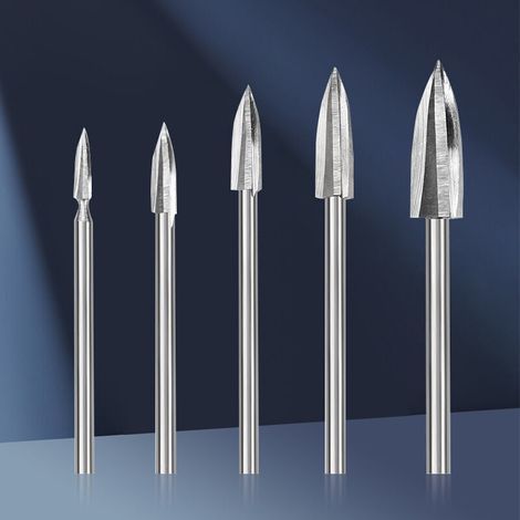 Jeu de Mèches de Sculpture sur Bois pour Dremel, 5 Pièces Mèches de Sculpture sur Bois avec tige de 1/8\" pour Bricolage, Sculpture, gravure, ponçage et perçage (1/4)