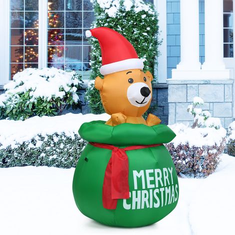 COSTWAY Inflatable Christmas Bear, LED Lighting Cute Bear with Santa Hat, 1.5m Blow Up Xmas Decoration (1/3)