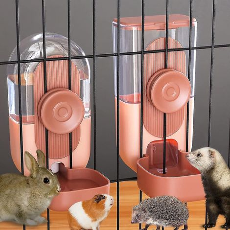 Automatischer Hänge-Wasserspender für Haustiere, Schwerkraftfutterautomat für Kaninchen und andere Kleintiere – Rosa