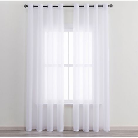 Rideau Voilage - 150 x 250 cm - Oeillets Métalliques - Filtre Lumière Naturelle - Pour Salon Chambre Cuisine Balcon - Blanc - 2 Pièces