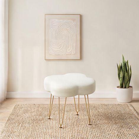 Pouf coloris blanc crème en polyester 41 x 41 x 40 cm (1/5)