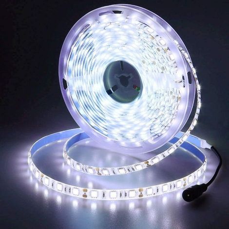 reno – Tira de LED blanco frío 6500K – 5 metros flexible – 300 LED SMD 5050 – Resistencia al agua IP65 para uso en exteriores – Clase energética A (1/5)