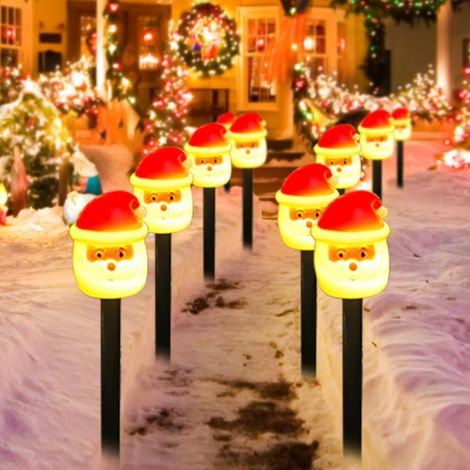 Guirlande lumineuse solaire de Noël - Rechargeable à l'énergie solaire - Pour allées extérieures, jardins, etc. - Père Noël, 10 lumières