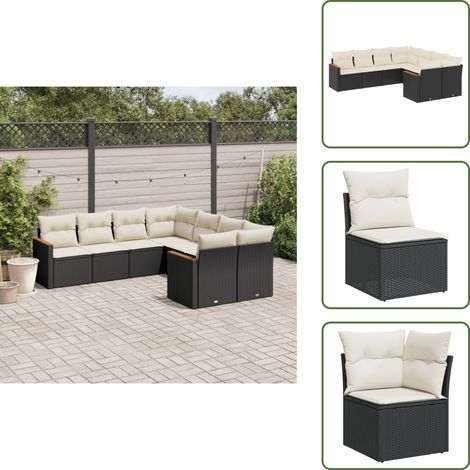 Ratán sintético - vidaXL Set de sofás de jardín 8 piezas y cojines ratán sintético negro - Sofás de jardín negro