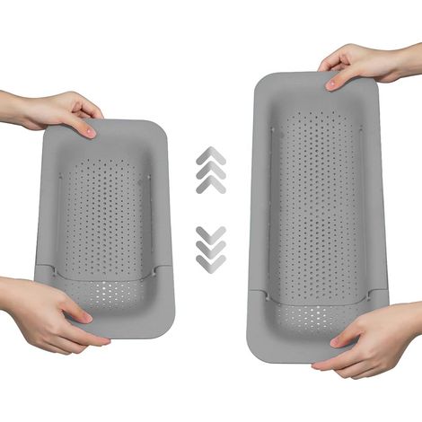Panier Égouttoir Pour Évier - Réglable 37 à 49,5 cm - Capacité 4,7 L - Pour Laver Légumes Fruits Pâtes - En PP Sans BPA - Gris (1/5)
