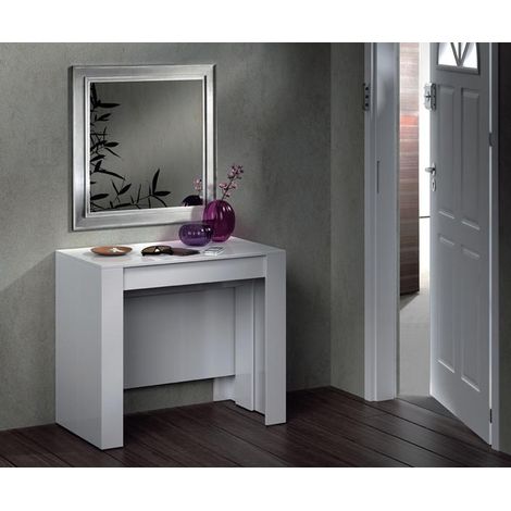 Befara – Table extensible Lexa – Mélamine haute résistance – Longueur 50 à 235 cm – 5 positions – Design moderne blanc brillant (1/5)