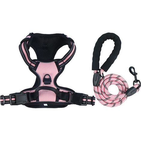 Harnais Chien, Harnais Anti Traction pour Chien, Harnais Chien Anti Traction Réfléchissant, avec Laisse pour Chien, pour Entraînement en Plein Air (Bébé Rose, M) (1/5)