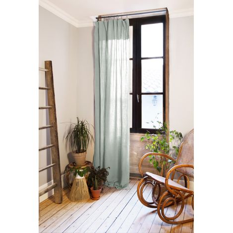 Lot de 2 rideaux ajustables + 8 anneaux pince "Gaîa" 140 x 300 cm "Gaze de Coton" - Gaïa Eucalyptus