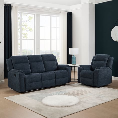 ORKA 1+3 SEATER FABRIC MANUAL RECLINER SOFA SET (Blue) (1/5)