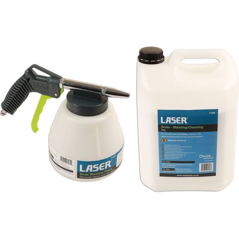 Laser Tools – Pistolet de décapage au bicarbonate de soude – Sableuse pneumatique 180 L/min – Pression de service 6 à 8 bar – Lot de 5 kg bicarbonate